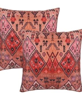 Boho Southwestern Velvet Pink Coral Throw Pillow Covers Set 2 18x18 NWT